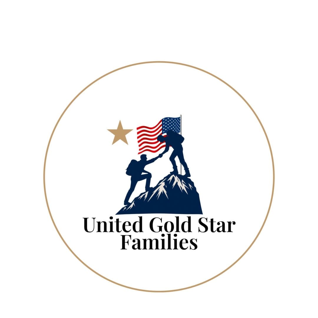 Two climbers with flag, Gold Star Families.